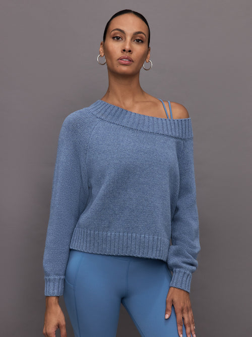 Wool Blend Slouchy Knit Sweater - Heather Coronet