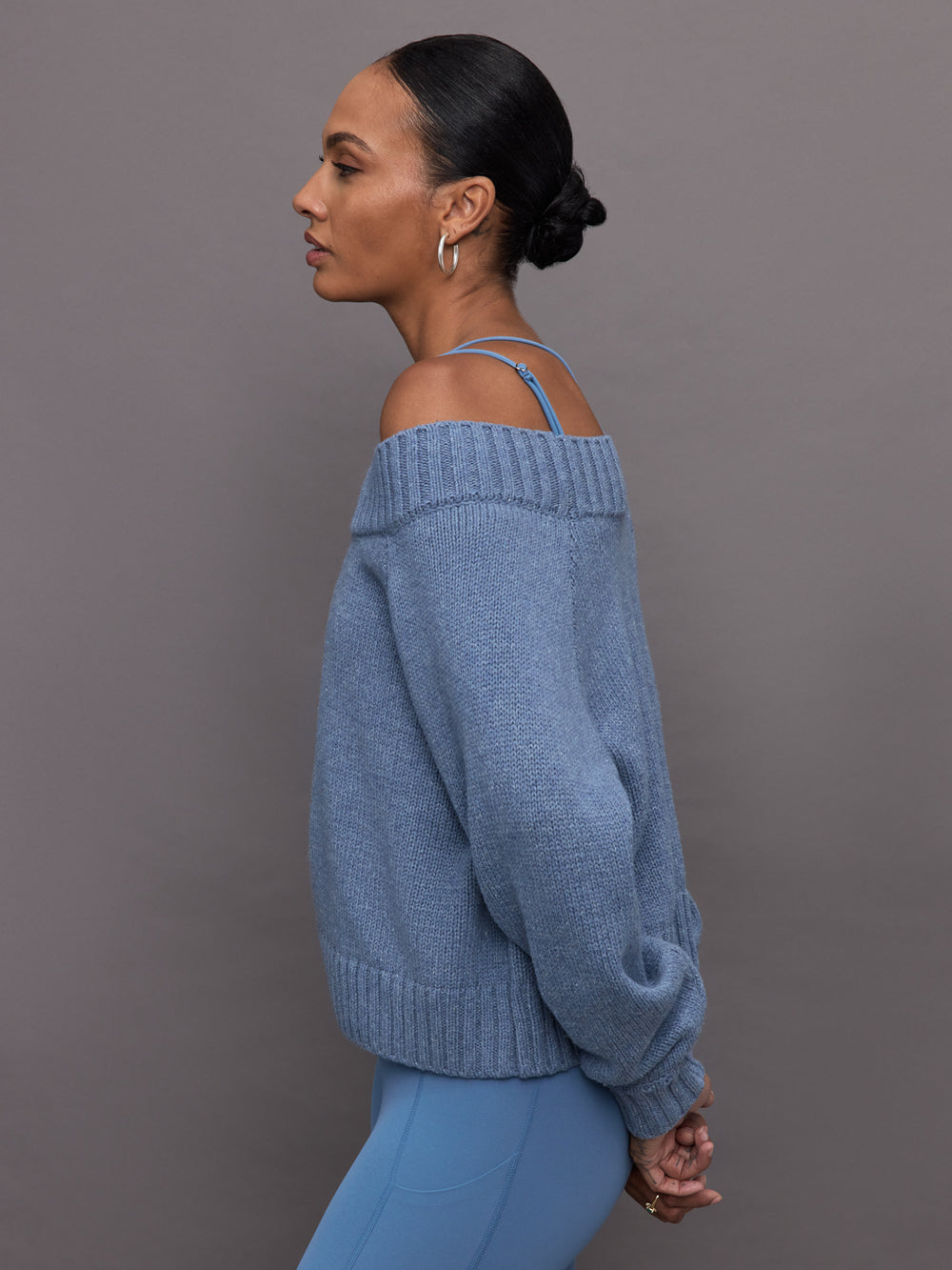 Wool Blend Slouchy Knit Sweater - Heather Coronet