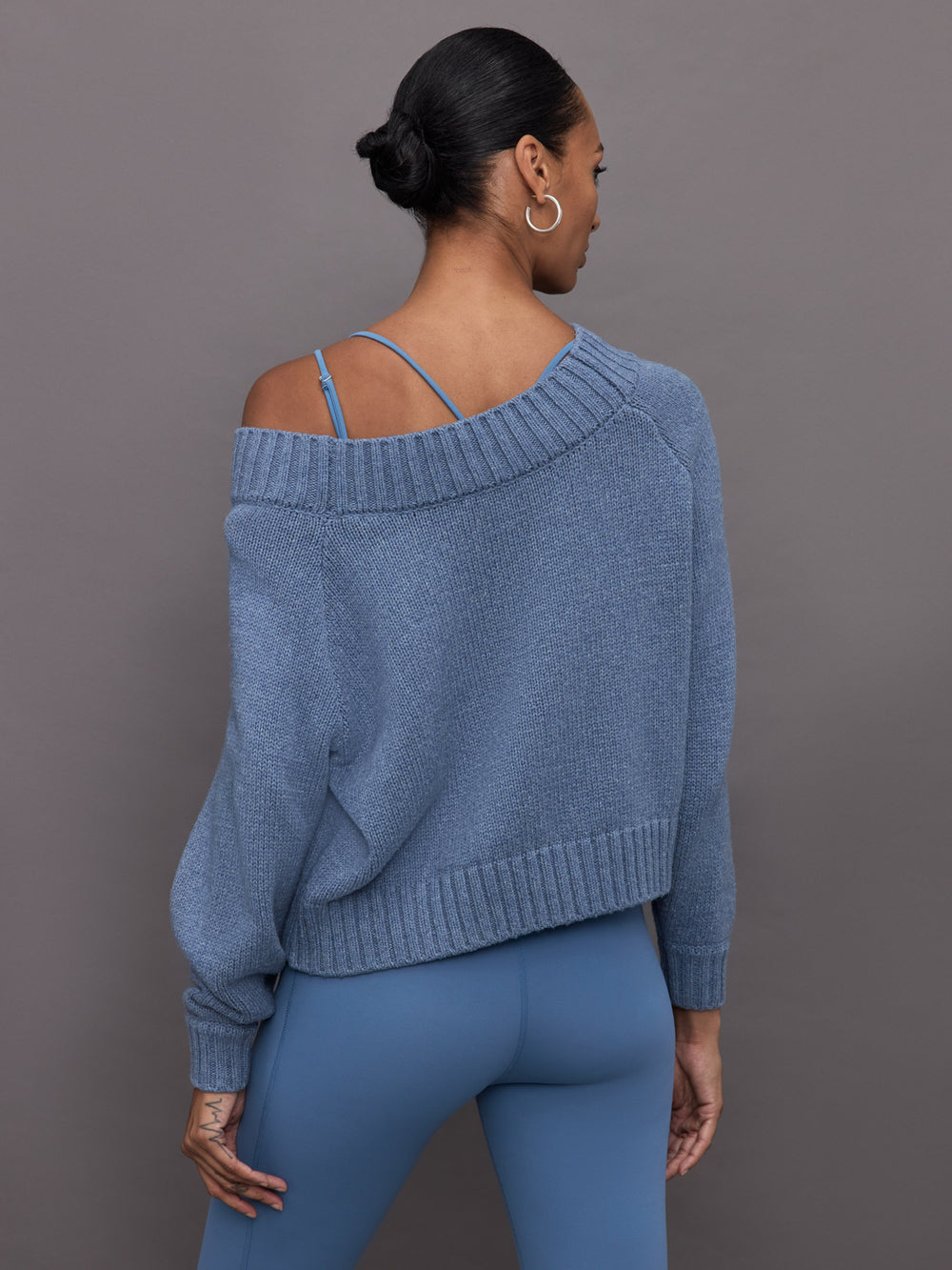 Wool Blend Slouchy Knit Sweater - Heather Coronet