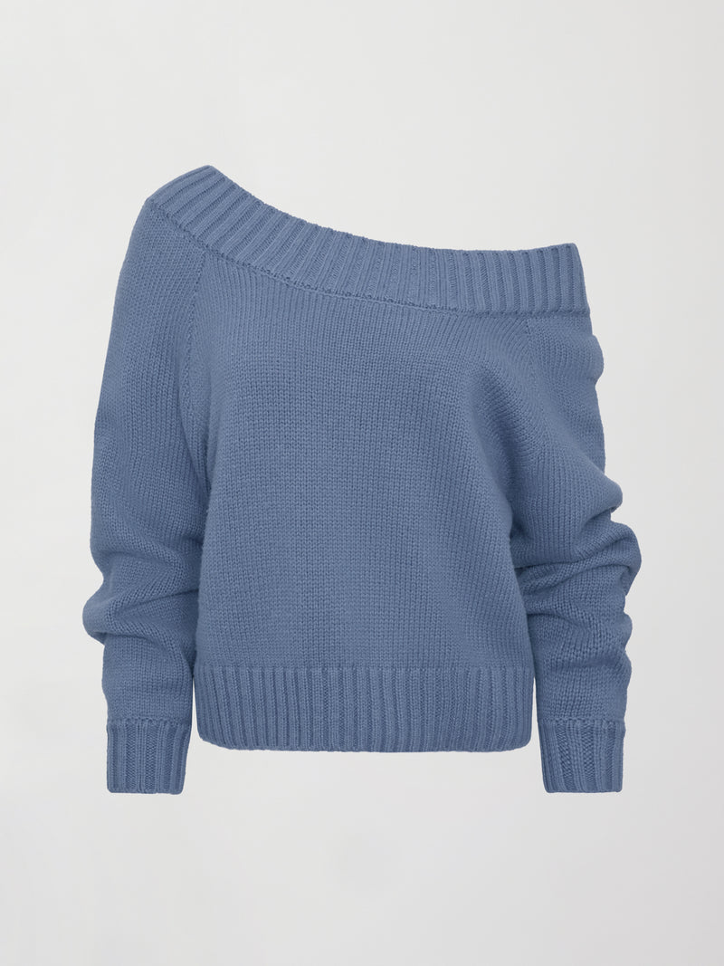 Wool Blend Slouchy Knit Sweater - Heather Coronet