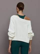 Wool Blend Slouchy Knit Sweater - Off White