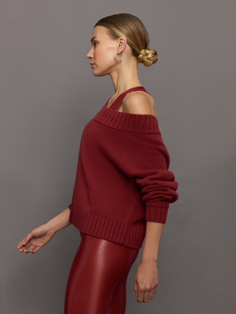 Wool Blend Slouchy Knit Sweater - Red Dahlia