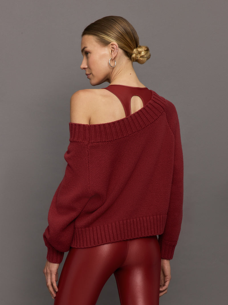 Wool Blend Slouchy Knit Sweater - Red Dahlia