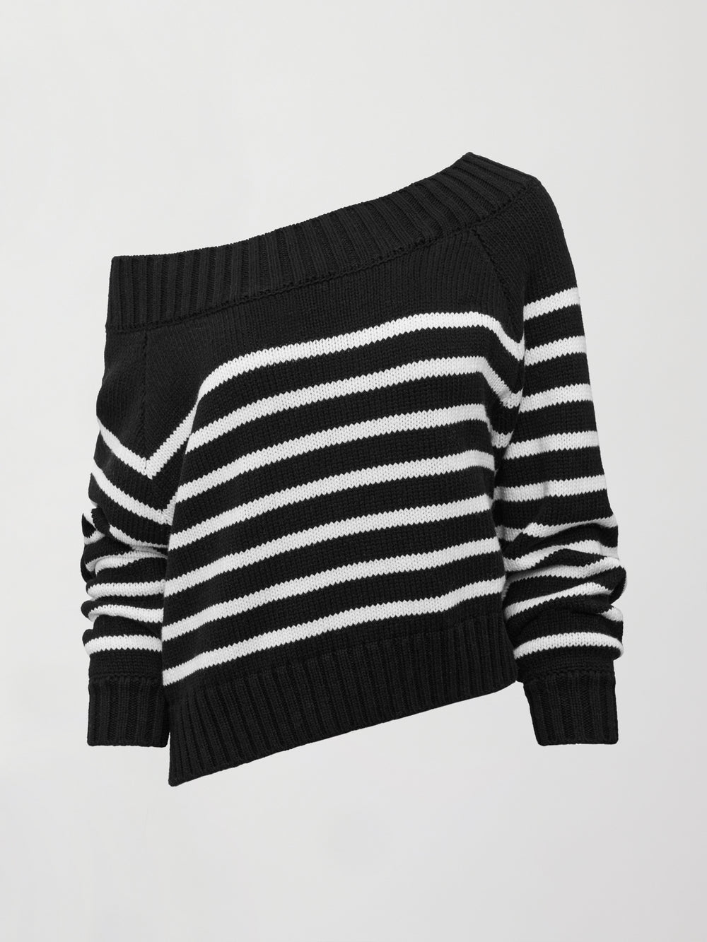 Wool Blend Slouchy Knit Sweater - Black / White Stripe