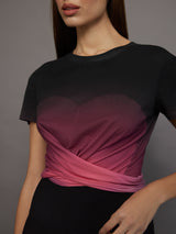 Ombre Cap Sleeve Wrap Tee - Black Ombre