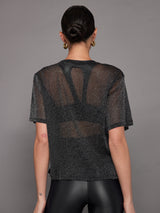 Metallic Mesh Tee - Black