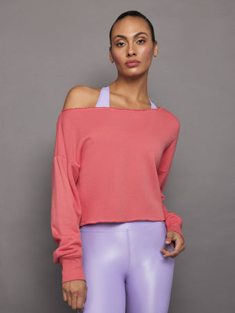 Off Shoulder Raw Edge Sweatshirt in French Terry