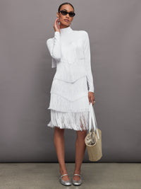 Fringe Mock Neck in Melt - White