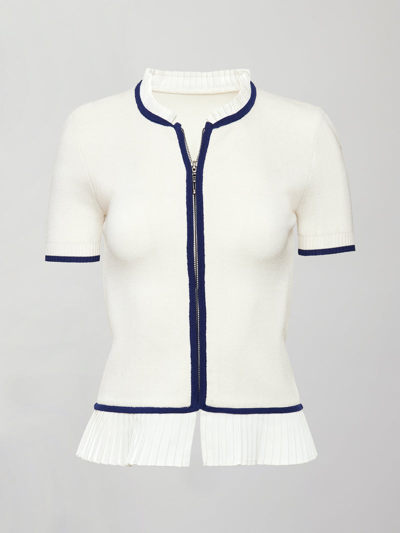 Short Sleeve Collared Cardigan - White