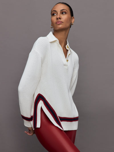 Mixed Media Rugby Collared Sweater - Ivory