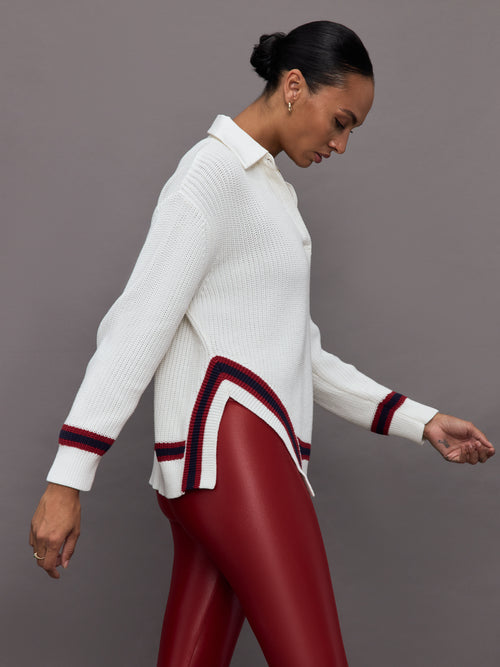 Mixed Media Rugby Collared Sweater - Ivory