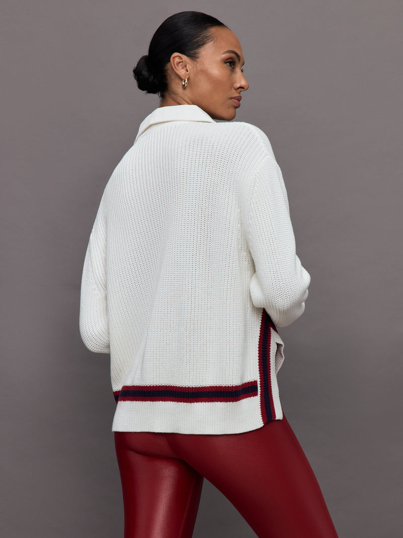 Mixed Media Rugby Collared Sweater - Ivory