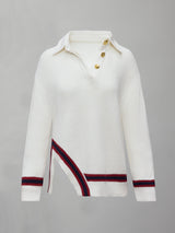 Mixed Media Rugby Collared Sweater - Ivory