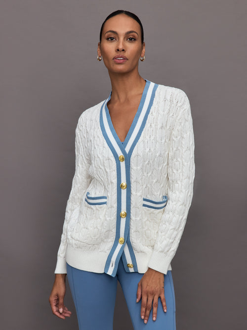 Varsity Cable Knit Cardigan - Cream