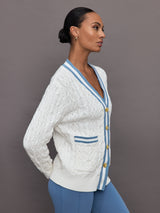 Varsity Cable Knit Cardigan - Cream