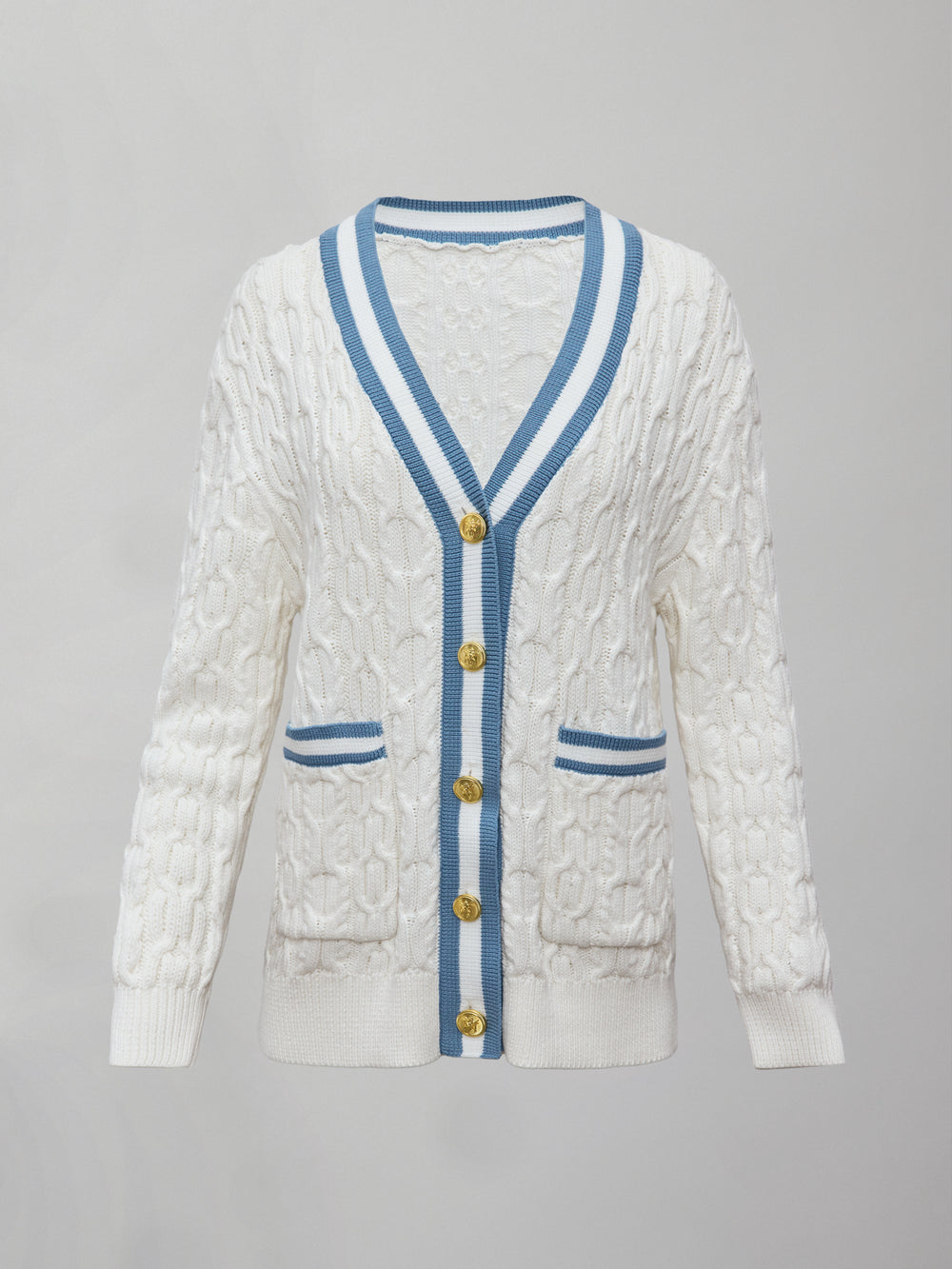 Varsity Cable Knit Cardigan - Cream