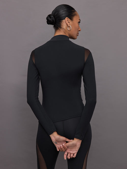 Sheer Spliced Mock Neck in Melt - Black