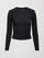 A ribbed jersey fitted long sleeved black top with ruching down both sides. 