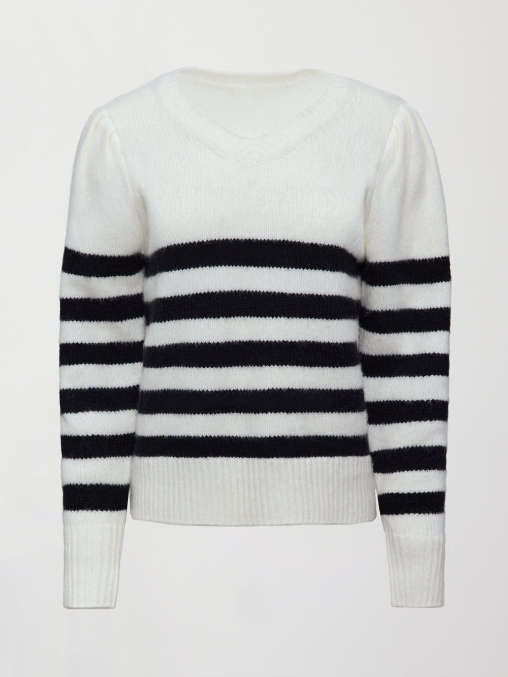 Striped Puff Sleeve Sweater - Cream/ Black