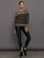 Striped Puff Sleeve Sweater - Stone/ Black