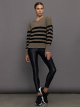 Striped Puff Sleeve Sweater - Stone/ Black