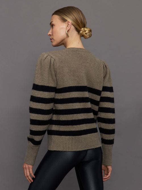 Striped Puff Sleeve Sweater - Stone/ Black