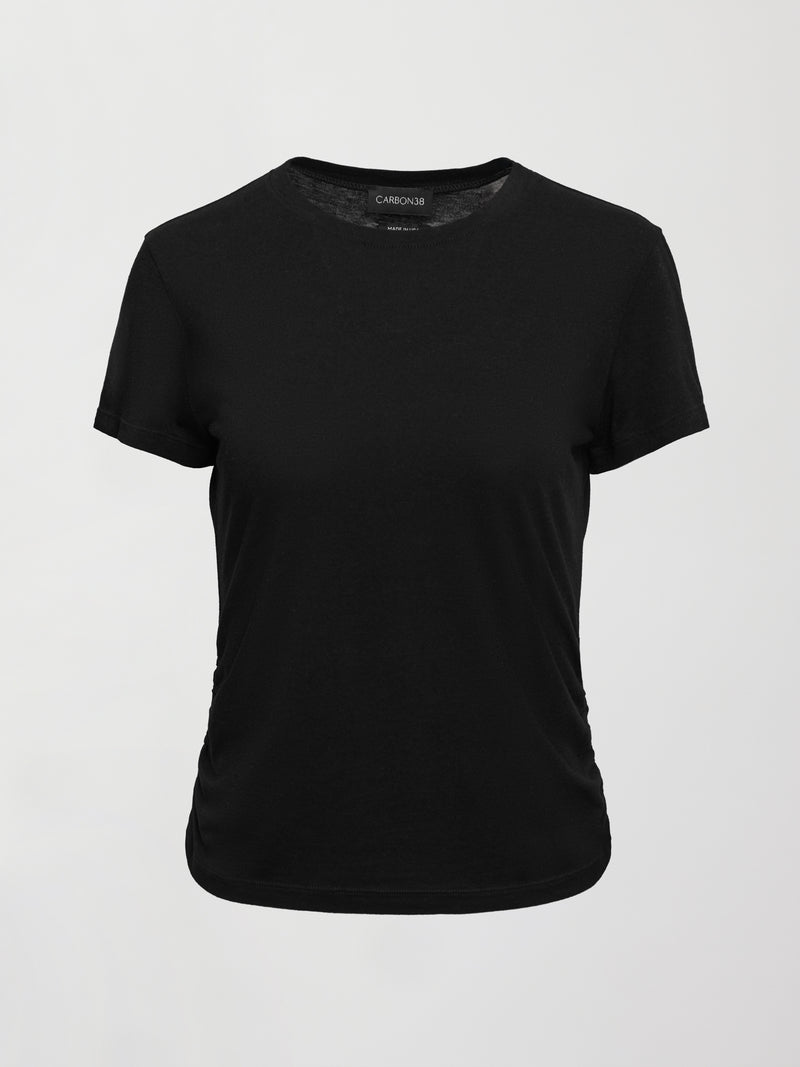 Short Sleeve Ruched Tee - Black
