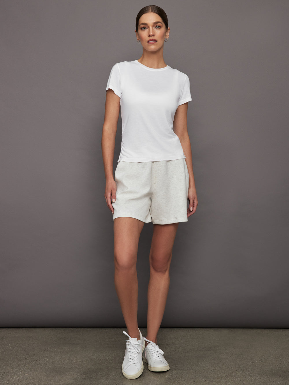 Short Sleeve Ruched Tee - White