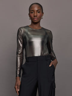 Silver Mesh Long Sleeve Top - Grey Mesh