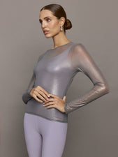 Silver Mesh Long Sleeve Top