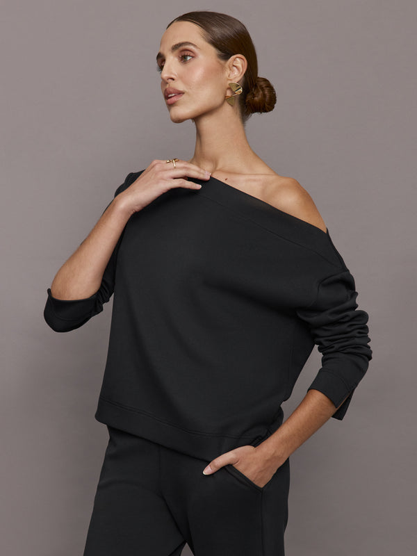 Drapey Knit Sweatshirt in Interlock - Black