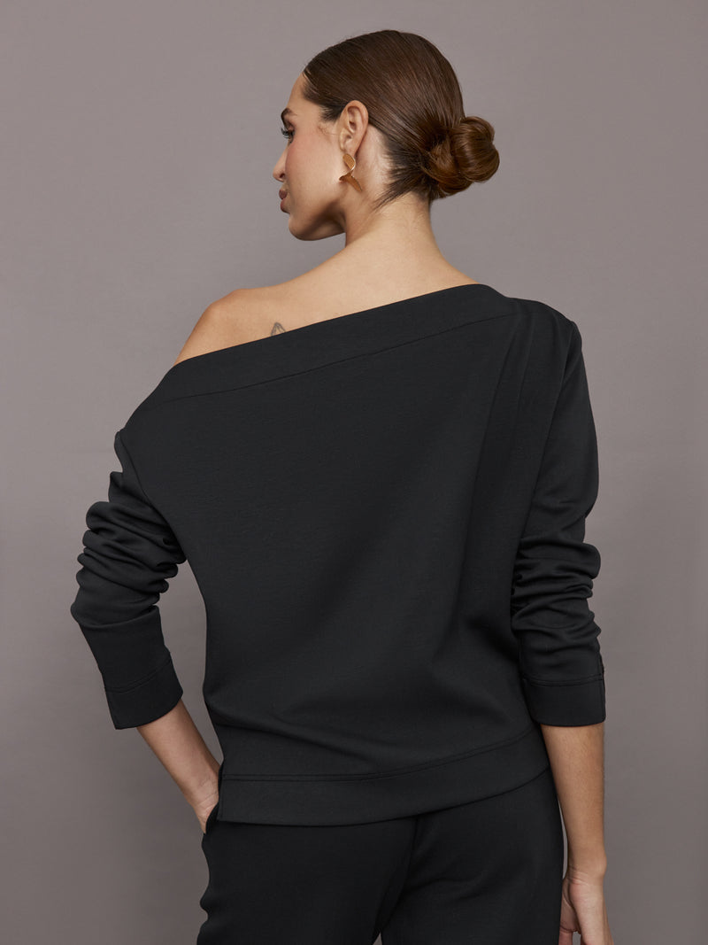 Drapey Knit Sweatshirt in Interlock - Black