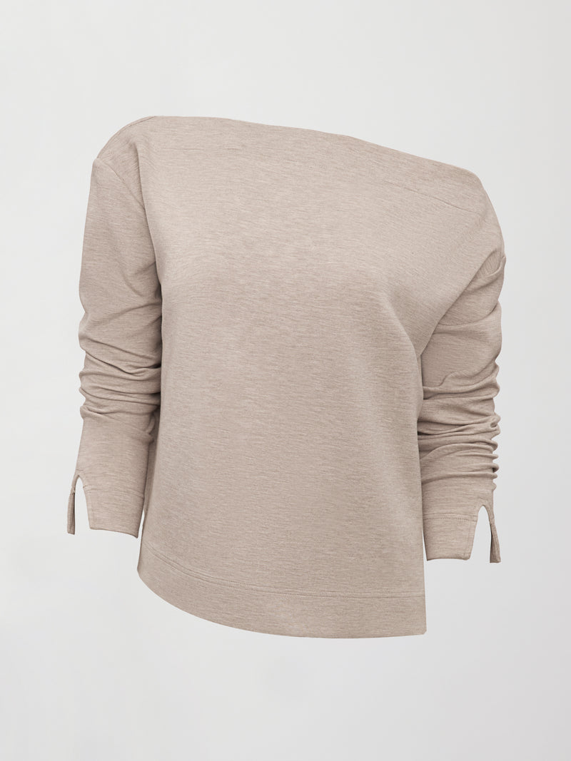 Drapey Knit Sweatshirt in Interlock - Taupe Heather