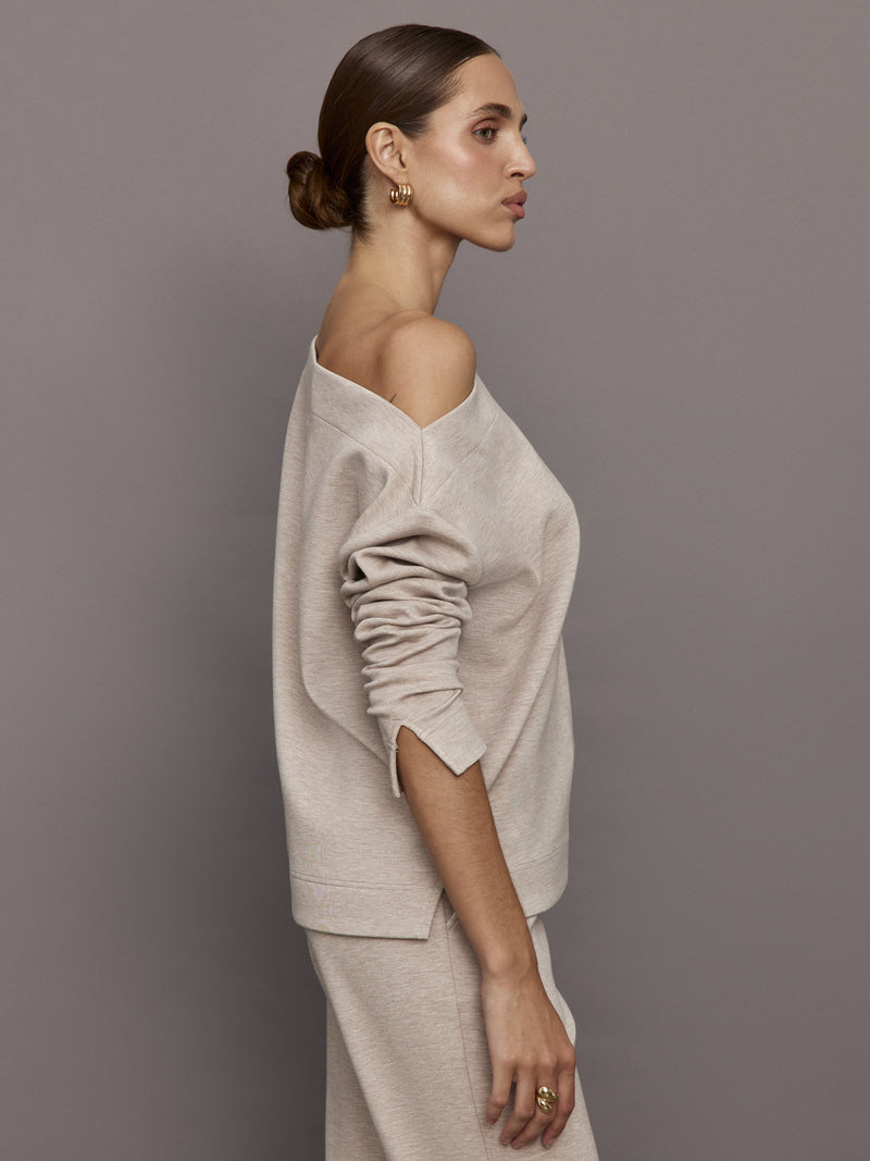 Drapey Knit Sweatshirt in Interlock - Taupe Heather