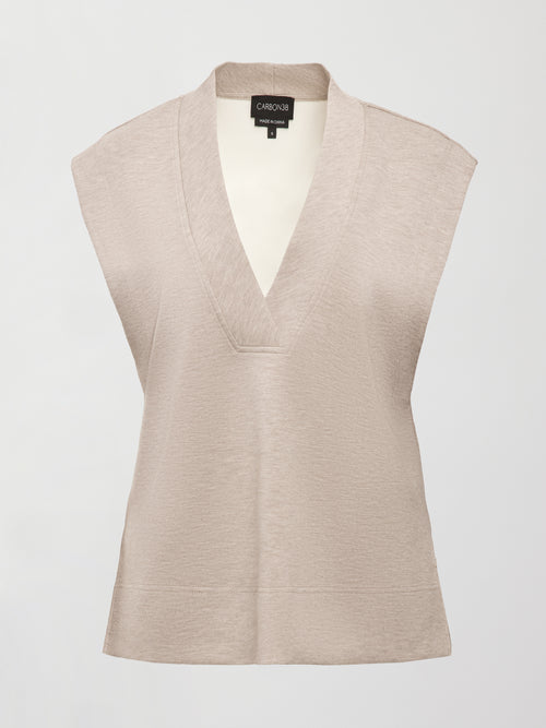 V Neck Knit Vest in Interlock - Taupe Heather