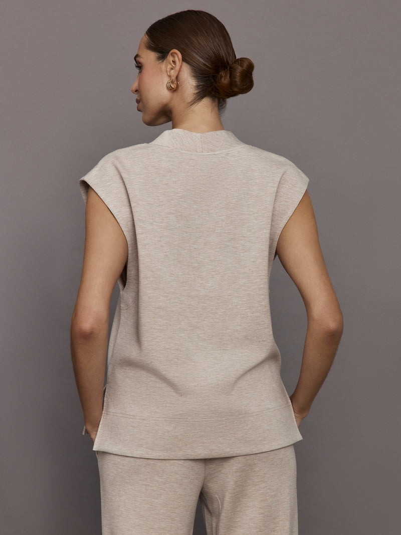 V Neck Knit Vest in Interlock - Taupe Heather