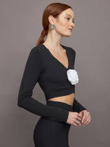 Rosette Long Sleeve Top in Melt - Black w/ White Rosette