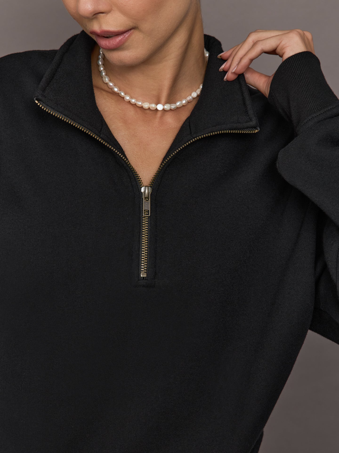 Half Zip Sweatshirt in French Terry - Black – Carbon38
