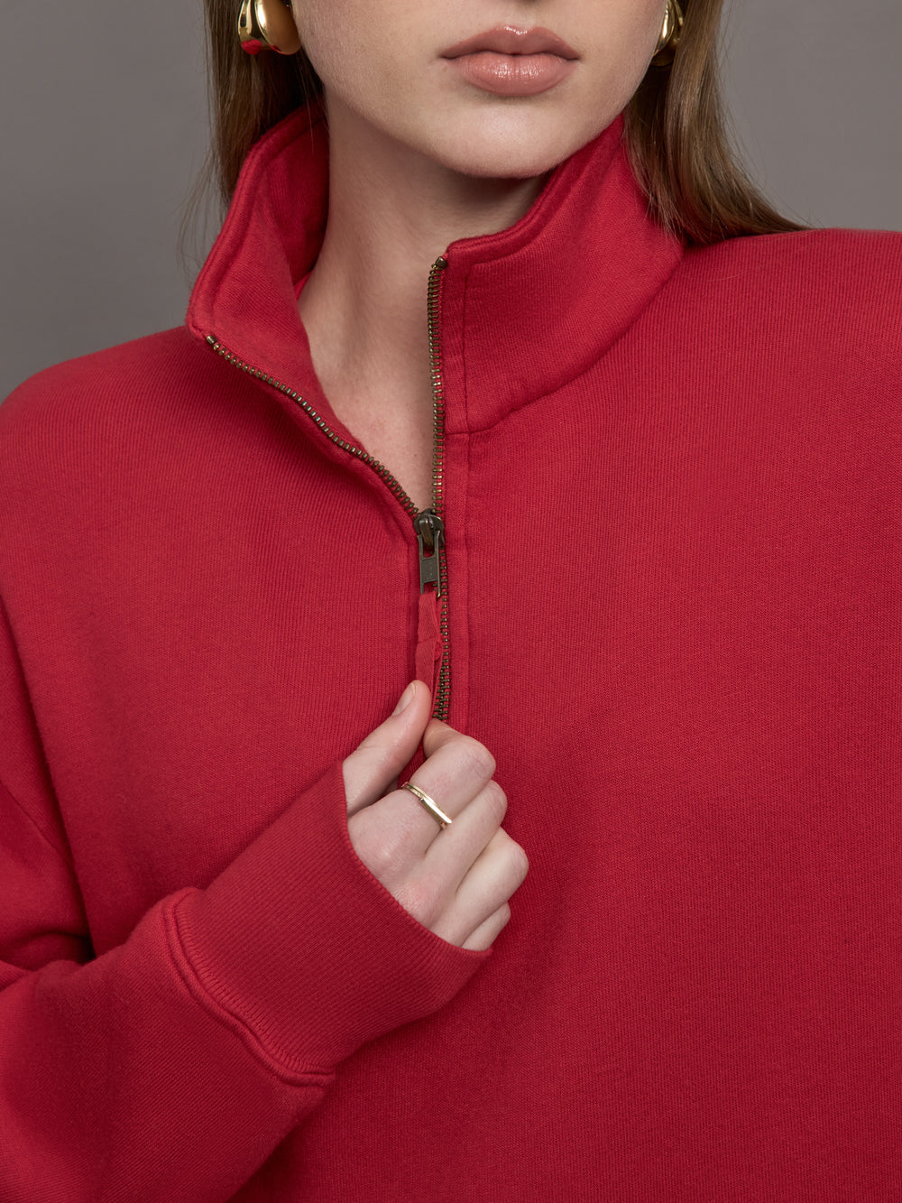 Half Zip Fleece Top - Crimson Red