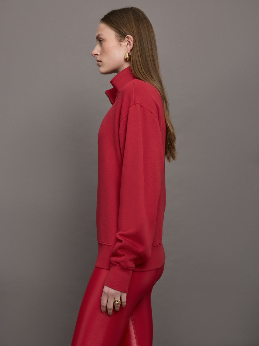 Half Zip Fleece Top - Crimson Red