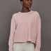 Women’s French Terry crew neck sweatshirt in lotus, front view on model.