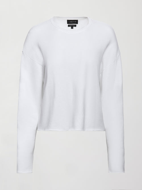 Flat lay front view of French Terry Crew Neck Sweatshirt in White.