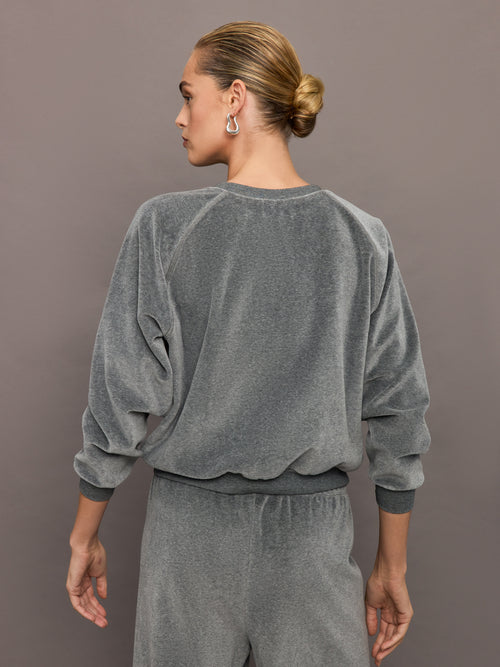 Raglan Pullover in Velour - Charcoal Grey