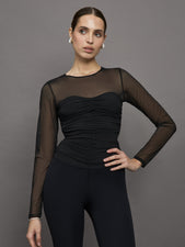 Ruched Mesh Long Sleeve Top in Melt