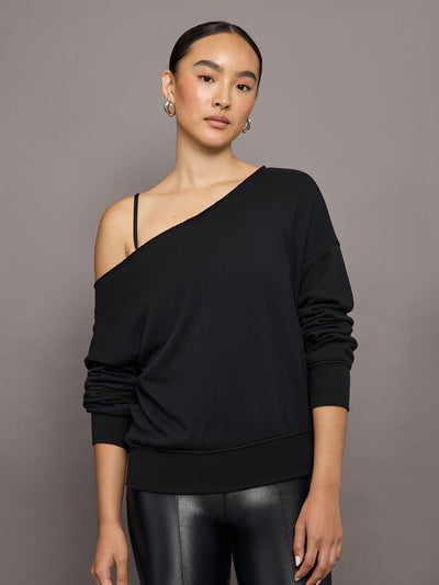 Off Shoulder Sweatshirt in French Terry - BLACK