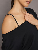 Off Shoulder Sweatshirt in French Terry - BLACK