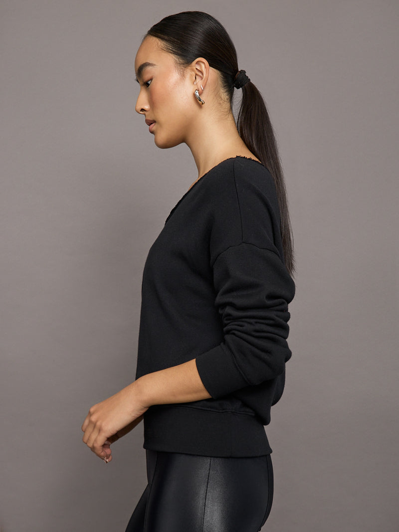 Off Shoulder Sweatshirt in French Terry - BLACK