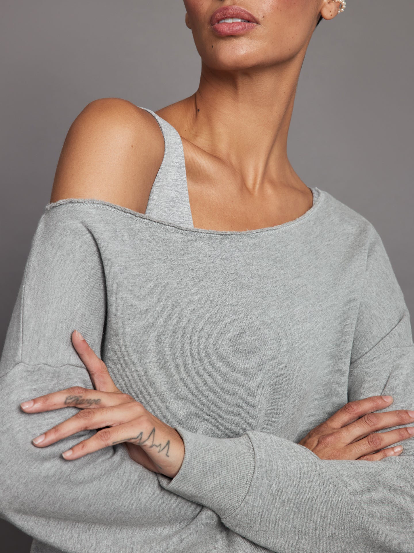 Grey off best sale the shoulder sweatshirt