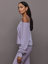 Off Shoulder Sweatshirt in French Terry - Lavender Grey