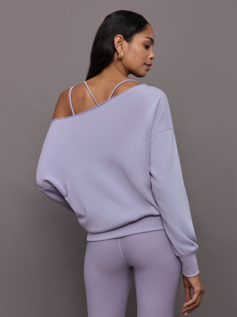 Off Shoulder Sweatshirt in French Terry - Lavender Grey